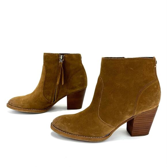 Sam Edelman Mari Women Brown Ankle Boot Sz 9.5 Suede Cuban Heel Cushioned Bootie - Picture 1 of 15